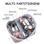 Travel Makeup Bags Organizer for Women: 3 Pcs Set Cosmetic Bag - Large Make up Bag with Compartments - Flat Open Waterproof Leather Toiletry Bags for Skincare, Brushes & Travel Essentials - Beige - color: 02-Beige