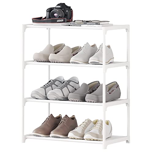 4-Tier Small Shoe Rack .Stackable Shoe Shelf Storage Organizer for Entryway Hallway Closet Bathroom Living Room (1-White) - color: White-1