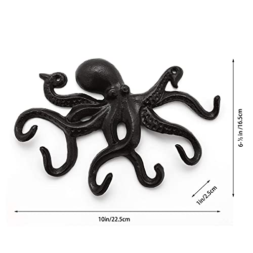 Coat Hooks Wall Mounted Key Holder, Retro Octopus Towel Hooks for Bathrooms, Heavy Duty Wall Hooks Decorative- 2Pcs - color: Black 2Pack
