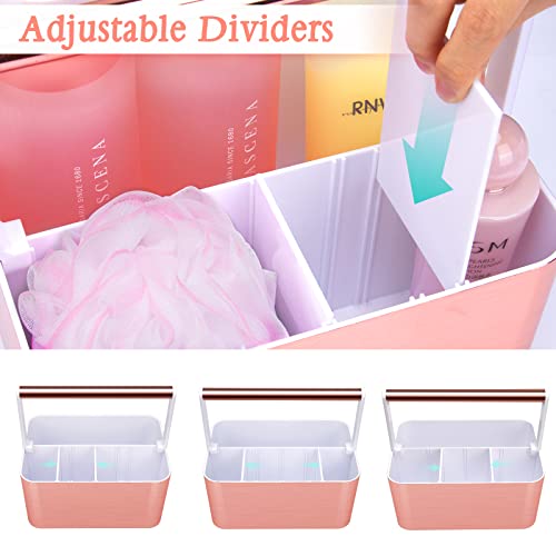 BYUNER Compact Shower Caddy Dorm - Portable Bathroom Caddy Organizer with Handle and Adjustable Divider for College Dorm & Shared Bathroom, Hard Plastic Shower Basket Tote for Toiletry Drainage, Pink - color: Rose Gold