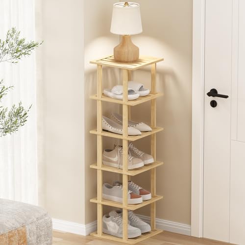 SHIISEWE Bamboo Shoe Rack - Vertical Skinny Shoe Shelf Space Saving Storage, Front Door Entrance Closet Corner Garage - color: Bamboo Yellow