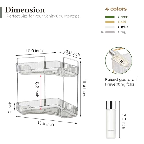 Aveniee Corner Bathroom Counter Organizer, Bathroom Countertop Shelf Makeup Organizer for Vanity Perfume Tray for Corner Storage (2 Tiers, Grey) - color: Classic Grey, size: 2 Tier