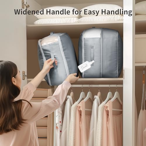 DIMJ Comforter Storage Bag - Large Capacity Ultra Space Saving Self Compression Organize for Duvet, Pillow, Bedding, Blanket Storage Organizer Nylon Compression Bags, Sheet Storage with Zipper, 4 Pack - color: Gray, size: 66L x 4 Pack