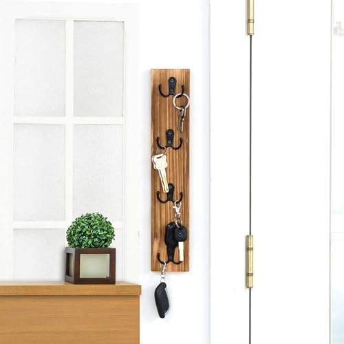 Yohsnor Vertical Key Holder for Wall - Mounted Wooden Key Rack Organizer with Hooks for Home Entryway, Laundry Room & Garage - Perfect Space-Saving Storage Solution for Keys, Wallets & Pet Leashes - color: Brown