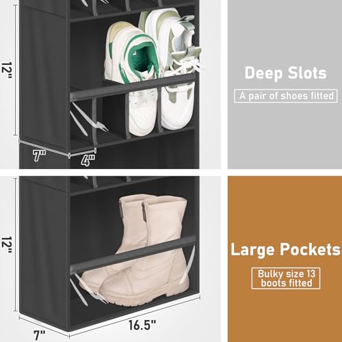 MISSLO 20 Pairs Over the Door Shoe Organizer for Closet Narrow Hanging Shoe Rack for Door Hanger Deep Pocket Door Shoe Holder Storage for Boots, Size 13 Sneakers, Black - color: Black