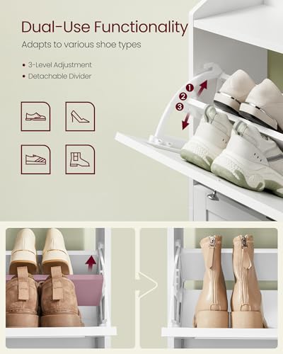 VASAGLE Shoe Cabinet with 3 Flip Drawers, Shoe Organizer, Adjustable and Removable Dividers, Holds 12-20 Pairs, Entryway, 9.4 x 23.6 x 47.7 Inches, Cloud White ULBC036WB02S - color: Cloud White, size: 9.5"D x 23.6"W x 47.7"H, style: shoe cabinet