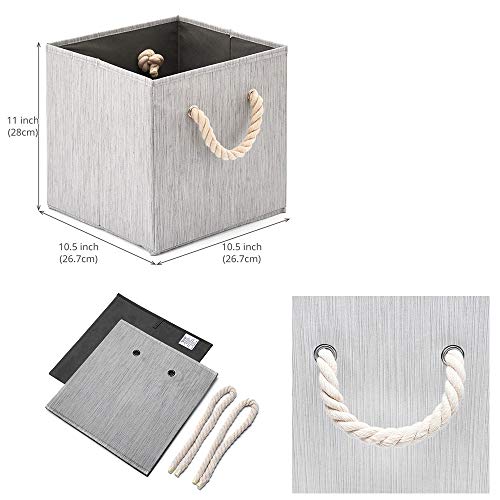 Foldable Bamboo Fabric Storage Bins [set of 4] with Cotton Rope Handles, Collapsible Organizer Boxes Basket - 10.5 x 10.5 x11 inch (Gray) - color: Gray