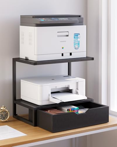 IBUYKE 2 Tier Desktop Printer Stand,Multi-Purpose Desk Organizer,Printer Table with Storage Shelf for Folders,Books,for Fax Machine, Scanner,Home Office,Black TLJ015B - color: Black