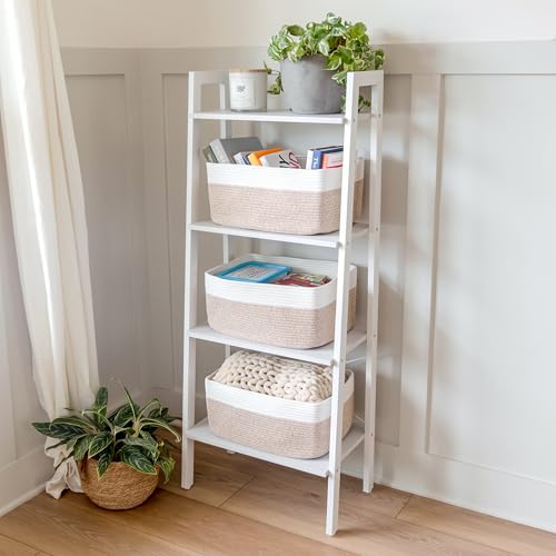 NaturalCozy Storage Baskets 16.8”x13”x7.6” Cotton Rope Woven Baskets for Organizing 3-Pack | Toy Storage Bins | Basket for Shelves, Laundry, Blanket, Clothes, Closet, Kitchen, Bathroom, Gifts - color: Off White & Mixed Brown