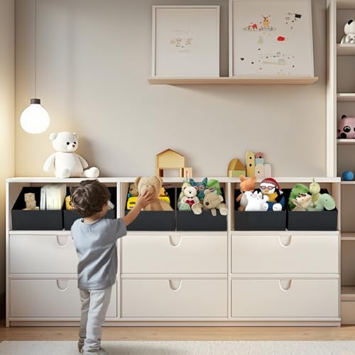 DIMJ Closet Storage Bins 12 Pack - Fabric Storage Baskets for Shelves, Collapsible Clothes Organizer with Handles, Trapezoid Shelf Organization Storage Cubes for Purse, Toys, Books, Towel, Clothes - color: Black, size: 12 Bins 11.4"x11.4"x7.8"