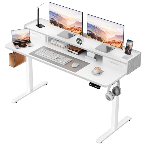 Homall Electric Standing Desk with 2 Drawers, Adjustable Height Computer Desk with Storage Sit Stand Table with Storage Shelf and Splice Board Quick Install for Home Office (White, 48 Inch) - color: White, size: 48 Inch