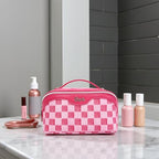 BOYATU Travel Makeup Bag for Women: Large Cosmetic Bag Set of 3 - PU Leather Make up Bag with Compartments - Compact Waterproof Toiletry Bag with Divider & Handle (D-4-Red) - color: D-4-Red