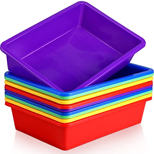 Hoteam 10 Pcs Flat Storage Organizer Tray Bin Paper Tray for Classroom Plastic Stackable File Organizer for School Office Teacher Book Organization(Multicolor,13.78 x 9.84 x 3.15 Inch) - color: Multicolor, size: 13.78 x 9.84 x 3.15 Inch