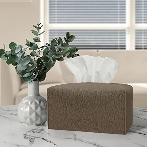 Carrotez Tissue Box Cover, [Refined] Modern PU Leather Rectangular Tissue Box Holder - Decorative Holder/Organizer for Bathroom Vanity Countertop, Night Stands, Office Desk 9.5"X5"X5" - Cocoa Brown - color: Cocoa Brown, size: [Rectangular]