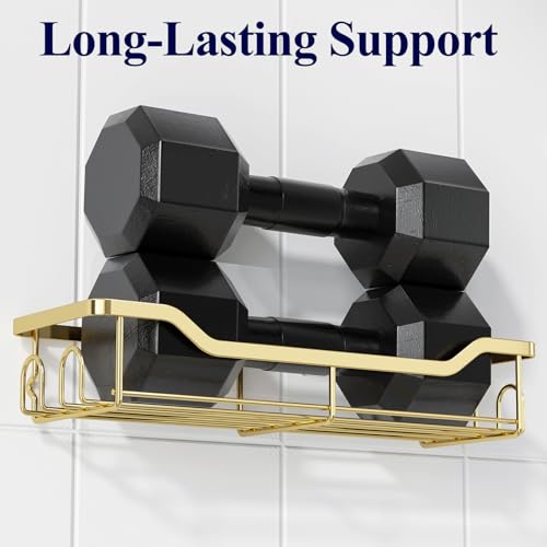 Kitsure Shower Caddy Large - Adhesive Shower Organizer, Stainless Steel Shelf for Inside Shower, No Drill Bathroom Organizers and Storage, Home Decor Accessories, 2 Pack, Gold - color: Gold, size: Large