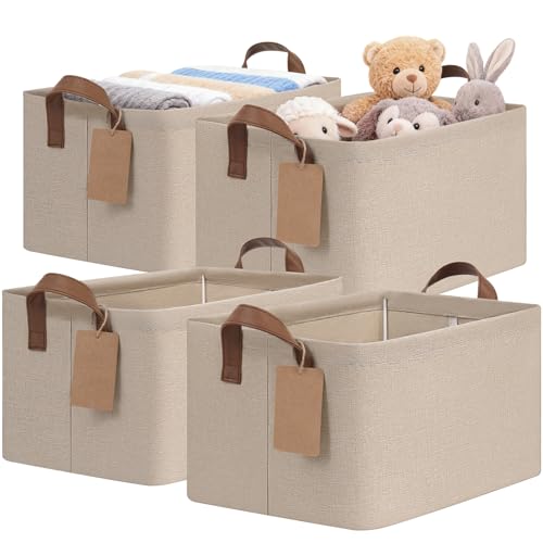 CHICVITA 4 Pack Storage Baskets for Shelves, Foldable Closet Organizer Bins with Handles, Toy Storage Basket for Nursery Living Room, 14.8" x 10.3" x 8.3", Brown - color: Brown, size: 20L (14.8"L x 10.3"W x 8.3"H)