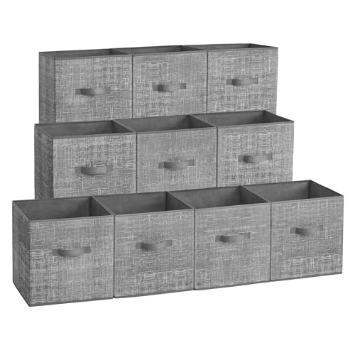 SONGMICS Storage Cubes, 10.2 x 10.2 x 11 Inches Non-Woven Fabric Bins with Double Handles, Set of 10, Closet Organizers for Shelves, Foldable, for Clothes, Cattail Gray UROB126G01 - color: Cattail Gray, size: 10 Pack (10.2"L x 10.2"W x 11"H）