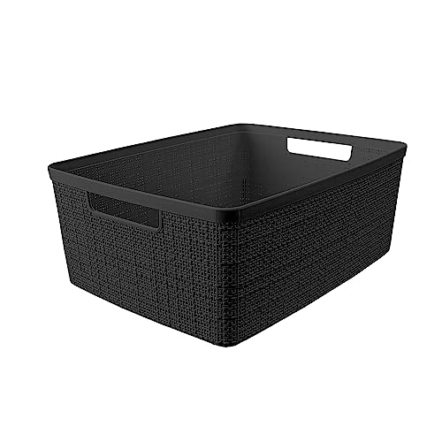 Curver Set of 6 Medium 12L Jute Decorative Plastic Organization and Storage Baskets - Perfect Bins for Home Office, Closet Shelves, Kitchen Pantry and All Bedroom Essentials, Black - color: Black, size: Medium 12L