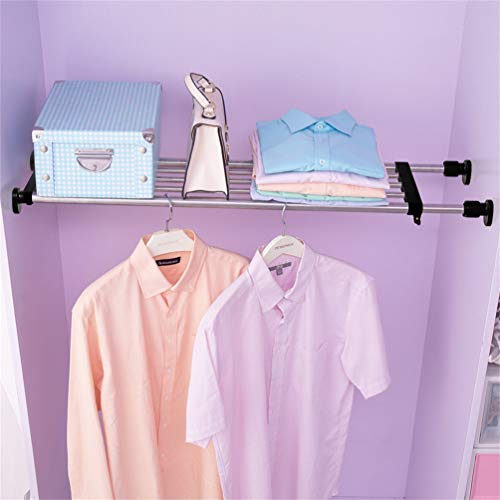 BAOYOUNI Adjustable Closet Shelf Expandable Shelves Tension Rod Hanger Space Saving Storage Rack Organizer Divider for Wardrobe, Cupboard, Kitchen, Bathroom Use, Black, 2 Pack - color: Black, 2pcs (2-bar Telescopic), size: Recommended Use Length: (38.98-6