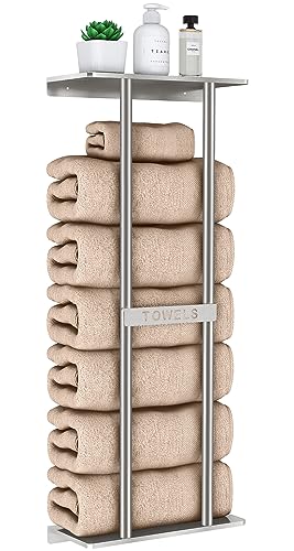 STWWO Bathroom Towel Storage for Bathroom, Wall Towel Rack for Rolled Towels, 30 inch Towel Holder Wall Mounted with Metal Shelf Can Holds 6 Large Towels, Brushed Nickel - color: Brushed Nickel, size: 30 IN