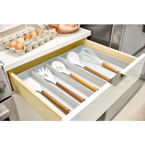 iDesign Eco Recycled Plastic Expandable Drawer Organizer Utensil Tray, Gray