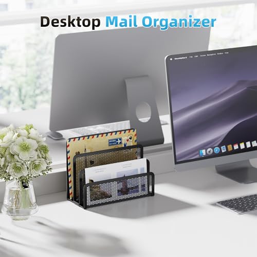 Marbrasse Mail Organizer for Desk, 3-Slot Mesh Metal Mail Holder countertop, Letter Holder, Office Desktop Envelope and Document Storage Rack (2P) - color: 2p