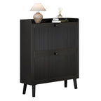Fluted Shoe Cabinet with 2 Flip Drawers - Shoe Cabinet Storage for Entryway, 31.5" Wide Black Narrow Slim Shoe Rack with 2-Tier Adjustable Shelves for Hallway