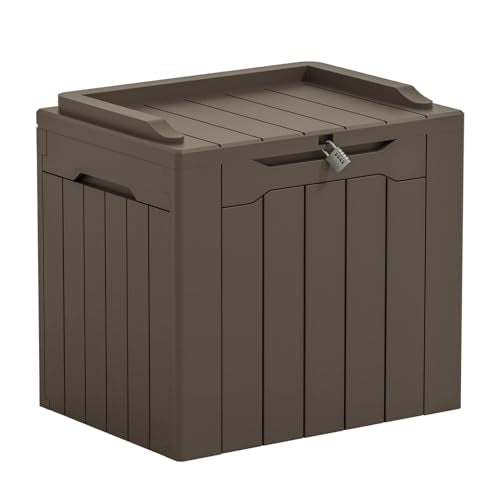 Greesum Outdoor Storage Box 31 Gallon Storage Box with Lid for Patio Furniture, Garden Tools, Pool Supplies, Waterproof and UV Resistant, Lockable, Dark Brown - color: Dark Brown, size: 31 Gallon