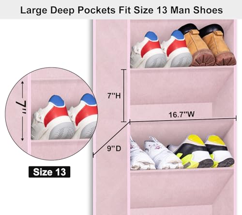 SLEEPING LAMB Over The Door Shoe Rack with Large Deep Pockets, Kids Shoe Organizer for Closet Door, Narrow Hanging Boots Storage, Pink - color: Pink, size: 52.5''