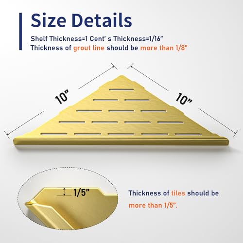Corner Shower Shelf, 304 Stainless Steel Bathroom Shelf for Tiled Wall, Grout in Shelves (Gold, 10"-2 Pack) - color: Gold, size: 10"-2 Pack