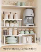 SONGMICS Cabinet Organizer Shelf, Set of 3 Kitchen Counter Shelves, Kitchen Storage, Spice Rack, Stackable, Expandable, Snow White and Matte White UKCS220W01 - color: Snow White + Matte White