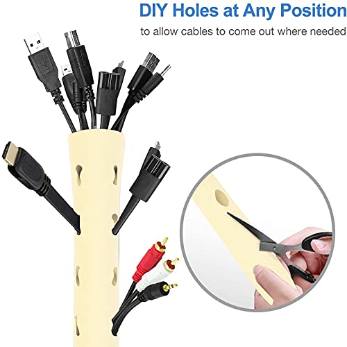 JOTO 4 Pack Cable Management Sleeve, 19-20 Inches Cord Organizer System with Zipper for TV Computer Office Home Entertainment, Flexible Cable Sleeve Wrap Cover Wire Hider System -Beige - color: Beige, size: 4 Pack, 20 Inch