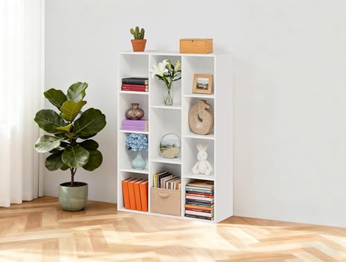 Whitmor 11 Cube Storage Organizer, 4 Tier Stackable Bookcase, Open Storage Display Bookshelf, Storage Cabinet for Living Room, Bedroom, Home, Office, 29.1" L x 9.4" W x 41.7" H, White - color: White, size: 11 Cube Stackable