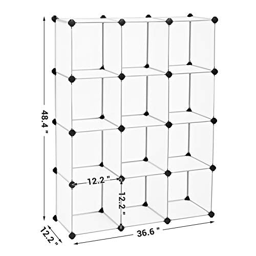 SONGMICS Cube Storage Organizer, Set of 12 Plastic Cubes, Book Shelf, Closet Organizers and Storage, Room Organization, Bedroom Living Room, 12.2 x 36.6 x 48.4 Inches, White ULPC34L - color: White, size: 12 Cubes, style: without doors