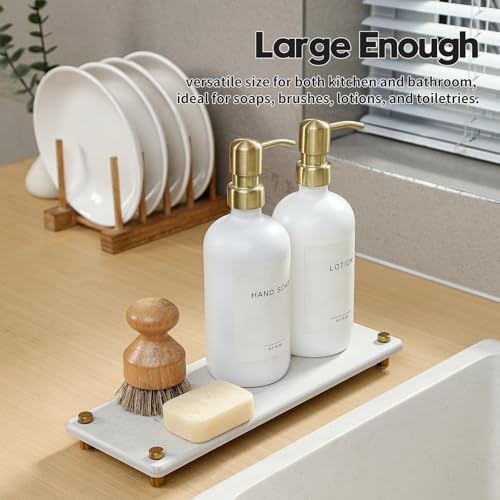 Razborci Water Absorbing Stone Sink Caddy Kitchen Sink Organizer Tray, Diatomite Bathroom Counter Tray, Gold Faucet Drying Mat Coaster Soap Dish Rack Riser Dispenser Sponge Holder, Beige 12.5" x 4.5" - color: Beige - Gold, size: 12.5" x 4.5" x 1"