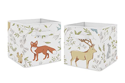 Sweet Jojo Designs Woodland Animal Toile Foldable Fabric Storage Cube Bins Boxes Organizer Toys Kids Baby Childrens for Collection Set of 2 - color: Woodland Animals