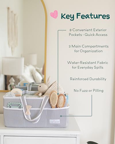 Lily Miles Baby Diaper Caddy Organizer, Baby Shower Basket for Newborn Boys or Girls, Nursery Must Haves for New Mom, Registry Favorites, Large Storage Tote for Changing Table or Car, Gray - color: Gray/Gray, size: Large
