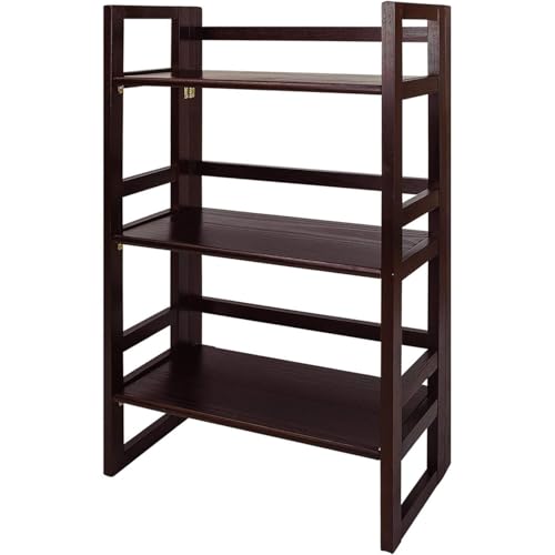 HomeStock 3-Shelf Stackable Folding Office Wood Furniture Bookcase, Contemporary Home and Office Furniture, Sturdy Wooden Shelving Storage Walnut/20.75 Inch - color: Walnut, size: 20 75 Inch