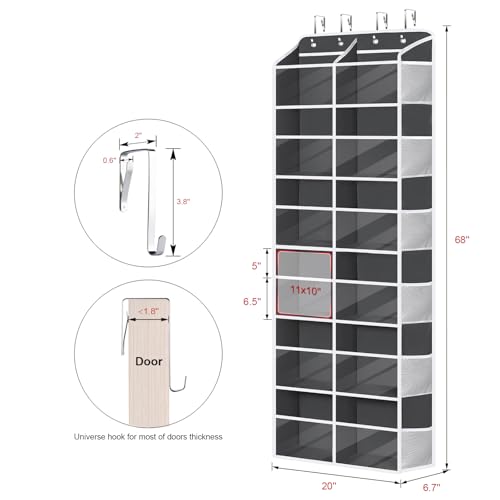 Univivi Over The Door Organizer, 6 Tiers Behind Door Storage with Clear Deep Pockets Hanging Organizer for Closet, Bedroom, Nursery, Bathroom and Sundries (Dark Grey) - color: Dark Grey