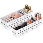 Desk Drawer Organizer Tray 4 PCS Plastic Office Drawer Organizer Bins Junk Organizer Divider with Non-Slip Silicone Pads, Makeup Vanity Organizer for Drawer, White - style: Adjustable