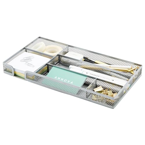 Annova Desk Drawer Organizer Tray for Office Organization - Metal Mesh - Storage Tray with Dividers for Pens, Desktop Accessories, Bathroom, Kitchen, Makeup and Office Supplies (Small, Silver) - color: Silver, size: Small