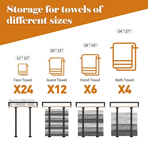 Xstydes Towel Racks for Bathroom Wall Mounted, Metal Towel Holder with Wooden Shelf for Folding Large Towels, Towel Storage for Small Bathroom Organizer Decor or RV Camping - color: Wood, size: Small