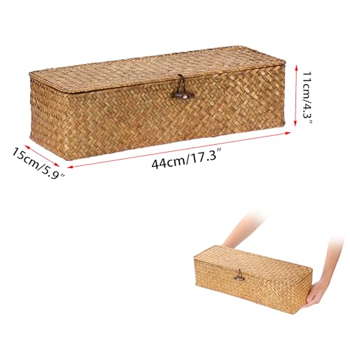 Sumnacon Extended Seagrass Storage Basket with Lid 3-Section Wicker Storage Basket,Small Woven Shelf Basket for Toiletries Tampon Storage,Seagrass Basket for Shelf Bathroom Toilet Counter,Caramel - color: Caramel, size: Large