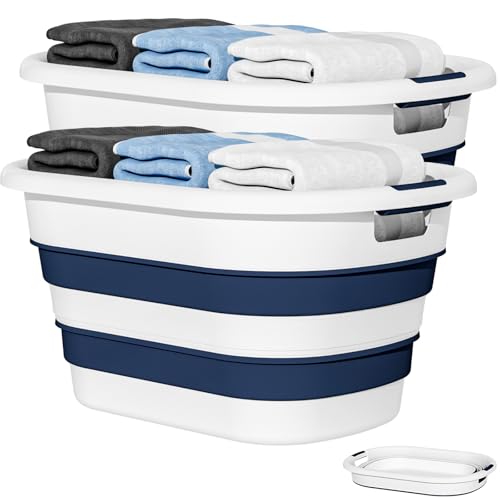 OOAMBB 43L(11.5Gallon) Collapsible Laundry Baskets plastic, Pop Up Laundry hamper/Storage Container, Foldable Laundry Basket with Large Capacity,Sturdy,Space Saver (Blue, 2 Packs) - color: Blue