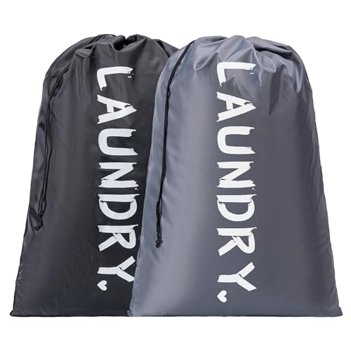 2 Pack XL Travel Laundry Bag, Machine Washable Dirty Clothes Organizer with Drawstring,Large Enough to Hold 4 Loads of Laundry, Easy Fit a Laundry Hamper or Basket Travel Essentials 24" x 36" - color: Grey+Black, size: 24"x36" |2 Pack