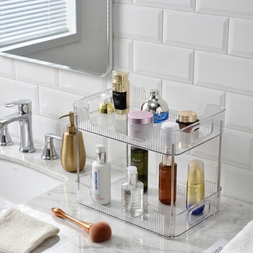 3 Tier Bathroom Counter Organizer, Bathroom Counter Shelf, Vanity Organizer Countertop, Skin Care Organizer, Makeup Perfume Organizer for Bathroom Tray, Cosmetic, Dresser, Kitchen - size: 3 pack