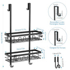 Over the Door Shower Caddy Hanging, Rustproof Hanging Shower Organizer for Glass Door, No Drilling Adjustable Shower Shelves for inside shower with 4+3 Hooks, Suitable for Kitchen/Bathroom/Balcony