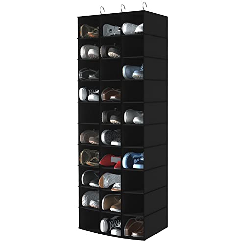 coastal rose Hanging Shoe Organizer for Closet, 30 Sections Hanging Closet Organizers and Storage Shelves, Space Saving Hanging Shoe Storage, Black, 17''W×11.5''Dx 48''H - color: Black