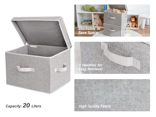 StorageWorks Fabric Storage Bins with Lid, Decorative Storage Boxes for Shelves, Stackable Closet Organizer Basket with Handles, Large, Gray, 2-Pack - color: Gray, size: Large