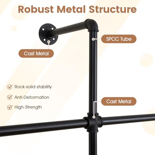 Giantex Industrial Pipe Clothing Rack, 42" Wall Mounted Heavy-Duty Metal Garment Organizer with 2 Hanging Rods, 2-Tier Walk-in Closet System for Wardrobe Closet, Retail Display - size: 42 Inches